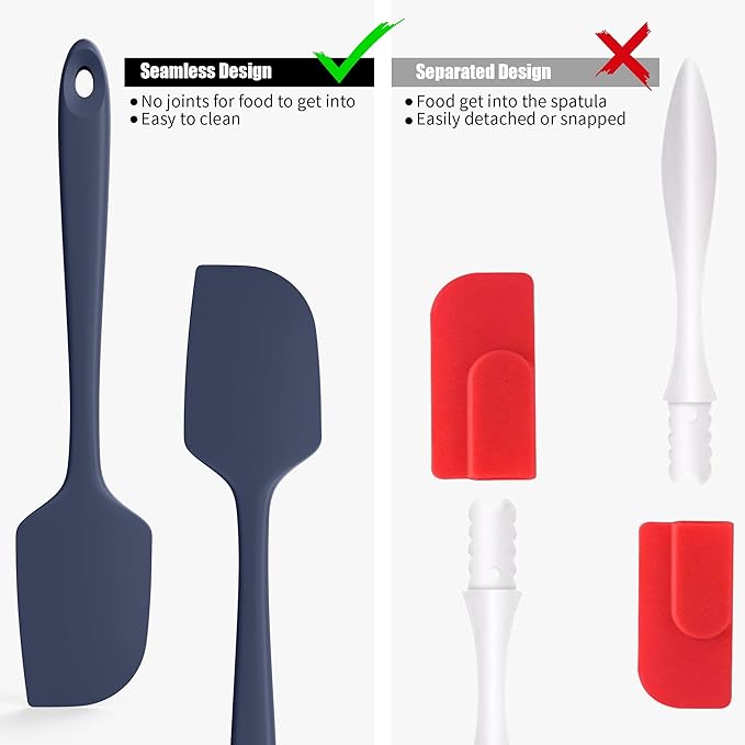 600째F Heat Resistant Silicone Spatula, Doosu High Temp Flexible Kitchen Rubber Bowl Scrapers Food Grade Seamless Baking Supplies Scratch-Proof for Scraping Non-Stick Pans (Navy Blue, 11.4in)