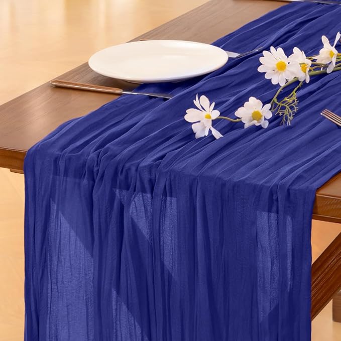 Socomi 10pcs Royal Blue Cheesecloth Table Runner Boho Rustic Gauze 120 inch 10FT Cheese Cloth Runner for Wedding Party Baby Shower Birthday Home Decor Holiday Decorations