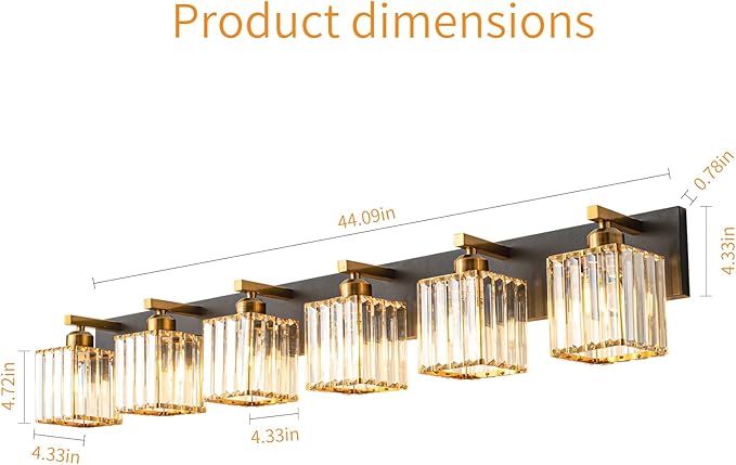 Modern Bathroom Vanity Light 6-Lights Black Gold Crystal Bathroom Wall Light Vanity Light Fixturesï¼?4.09-inch Modern Minimalist Design