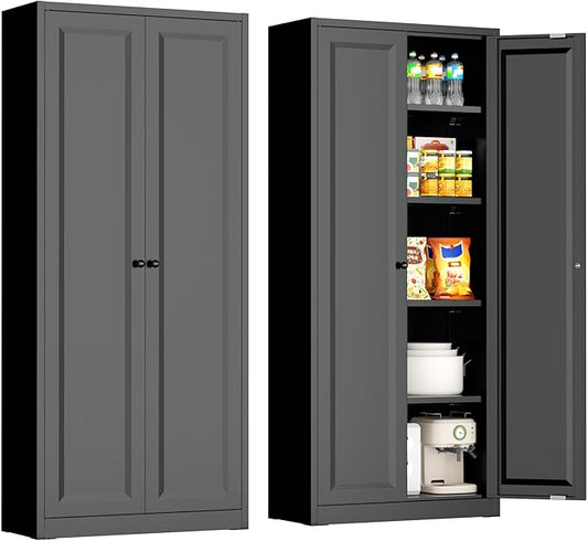 INTERGRAET Kitchen Pantry Cabinet, 63" Tall Metal Pantry Storage Cabinets with 2 Doors and 4 Shelves, Black Metal Storage Cabinet,Cupboard for Home,Kitchen,Living Room/Dining