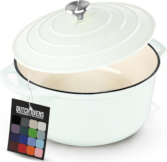 Zulay Kitchen 6 Quart Enameled Cast Iron Dutch Oven Pot with Lid ??Premium Durability & Oven Safe up to 500째F ??Heavy Duty Cookware Perfect for Bread Baking, Stews, Braising & Roasting ??White