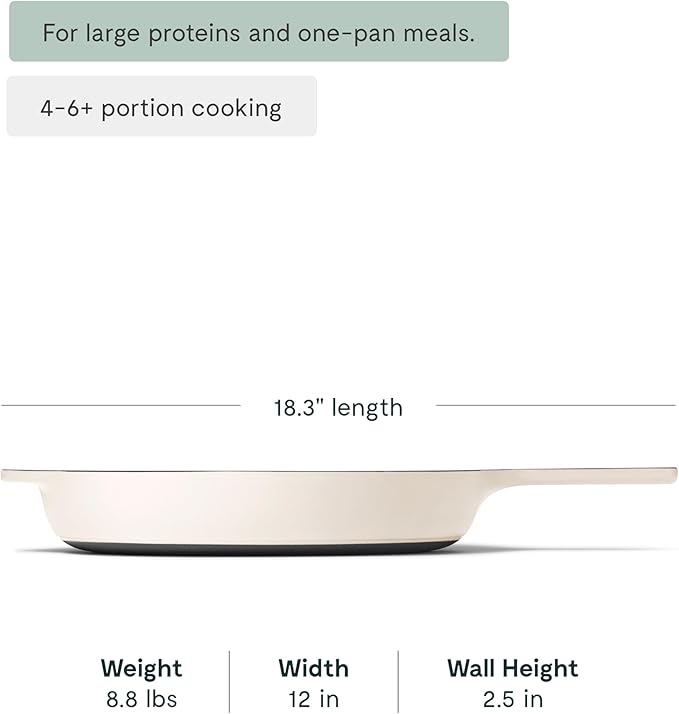 Caraway Cast Iron Skillet - 12??Enameled Cast Iron Pan With 3 Layer Enamel Coating - No Seasoning Required - Compatible With All Stovetops - Free From Forever Chemicals - Cream