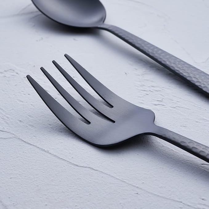 Matte Black Serving Utensil Set, 9.5-inch Stainless Steel Large Serving Spoon and Serving Fork, Satin Finish