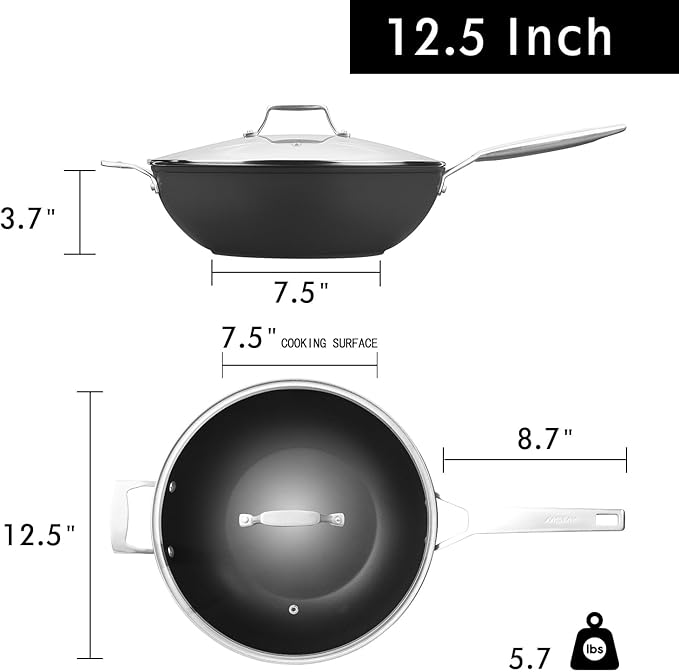 MsMk Titanium and Ceramic Nonstick Wok pan with lid竊?2.5 Inch Woks & Stir Fry Pans with Stay-Cool Handle竊똅lat Bottom Wok Suits for Induction, Electric, Gas, Halogen, All Stoves