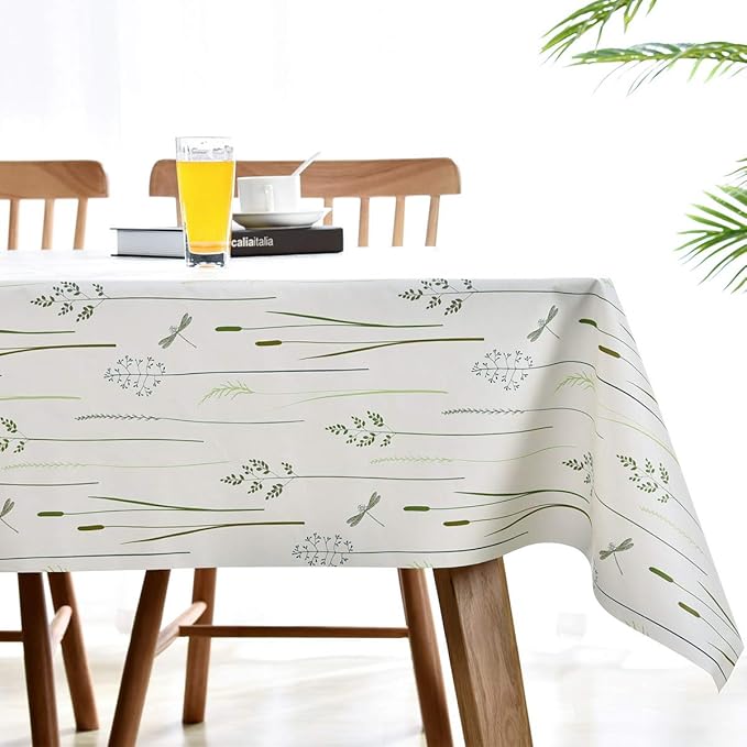 LOHASCASA Square Vinyl Oilcloth Tablecloth Water Resistant/Oil-Proof Wipeable PVC Heavy Duty Plastic Tablecloths for Kitchen Small - Grass White 54 x 54 Inch