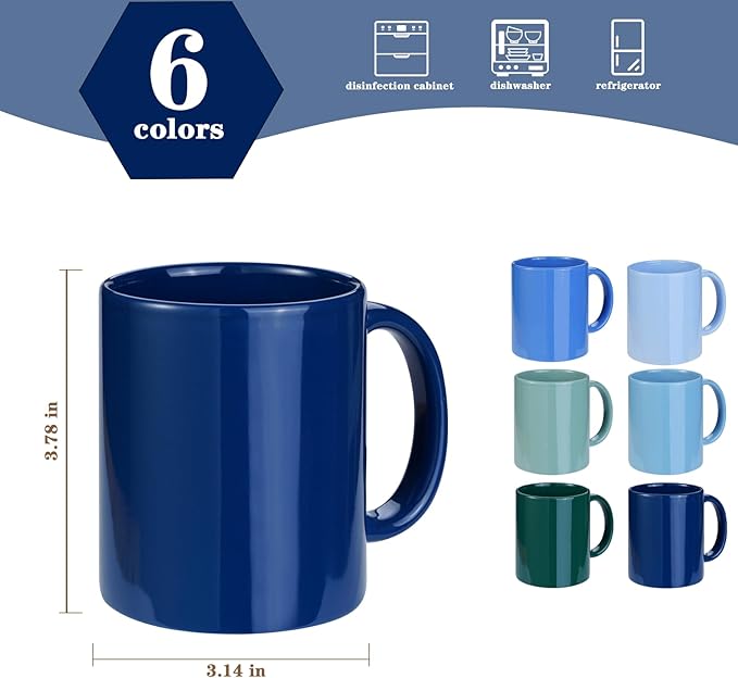 Multi-Coloured Ceramic Mugs Set of 6-11.2 oz / 330ml -Coffee Mugs-Cappuccino-Tea Cups- Hot Chocolate Cups (Cool Color, Large)