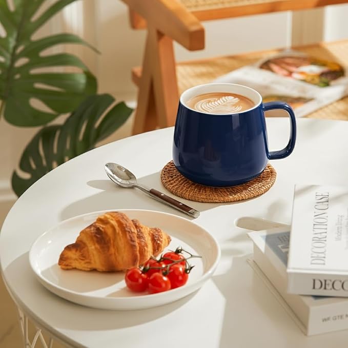 Teocera 16oz Ceramic Coffee Mugs Set of 4 ??Stackable Latte Cups, Microwave, Dishwasher & Oven Safe ??Ideal for Coffee, Cappuccino, Hot Chocolate, Housewarming Gifts, Dark Blue