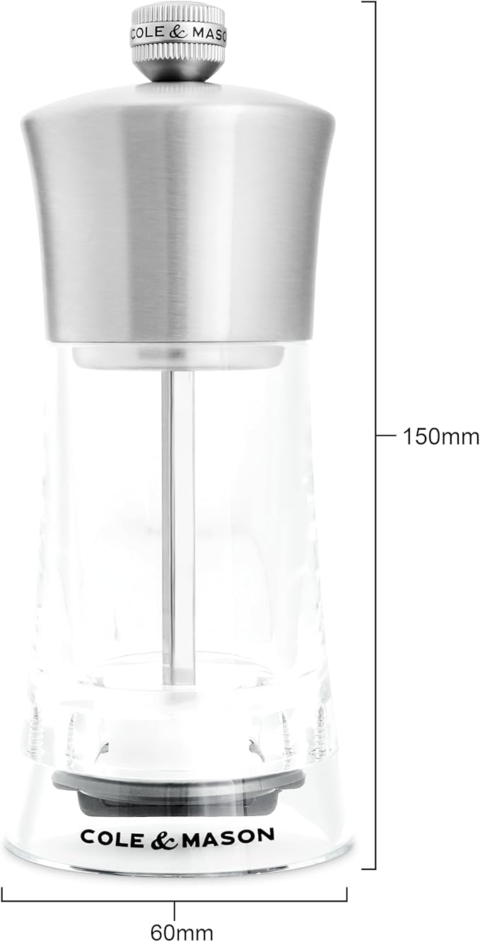 Cole & Mason Bromley Salt Mill, 6" - Salt Grinder with Ultra-Sharp Grinding Mechanism - Flavor-Enhancing Salt Shaker - Refillable Mill with Adjustable Grinding - Acrylic, Salt Mill