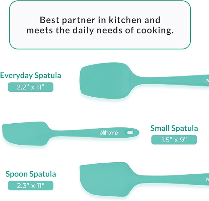 Elihome Chef Series 3 Piece Silicone Spatula Set - 600째F Heat Resistant Non Stick Rubber Kitchen Scraper Spatulas for Cooking, Baking, and Mixing ??BPA Free and LFGB Certified Silicone, Green Color