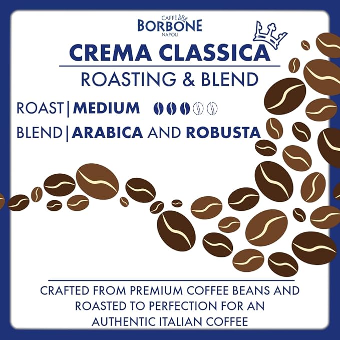 Caff챔 Borbone Whole Bean Coffee, Medium Roast Arabica and Robusta Blend, Crema Classica, Full-Bodied and Balanced Italian Coffee, 2.2 lb Bag