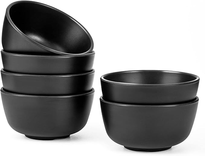 TP 10 Ounce Bowl Set of 6, 4.5??Melamine Bowls for Appetizer Snacks Ice Cream Dipping Sauce Side Dish, Unbreakbale and lightweight, Black