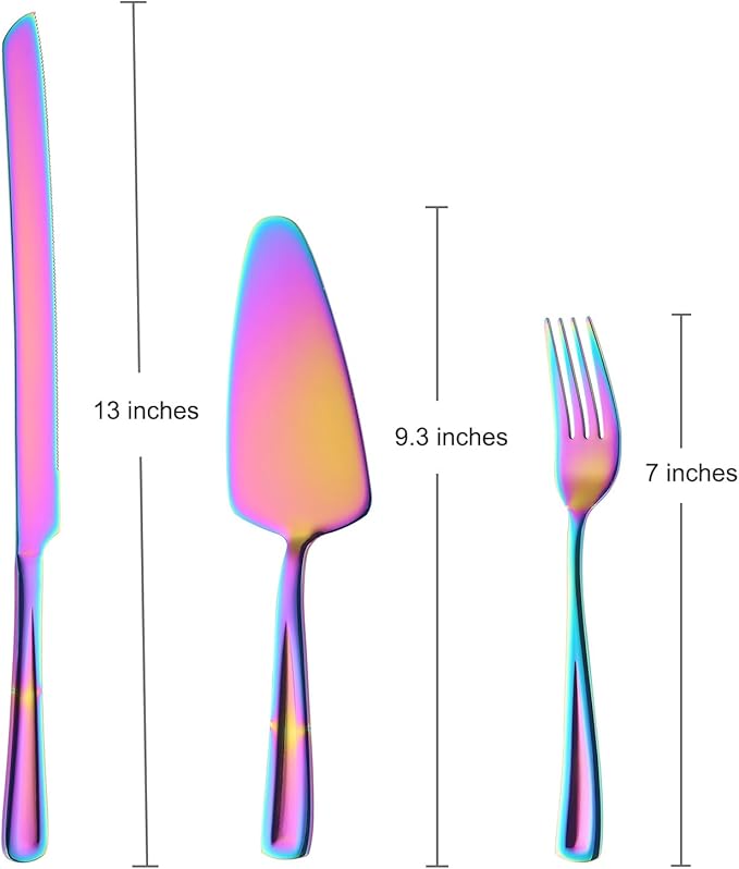 GoGeiLi Rainbow Cake Knife and Server Set with Forks, 6 Pieces Stainless Steel Cake Cutting Set, Colorful Wedding Cake Cutter Set including 4 Salad Forks, Dishwasher Safe