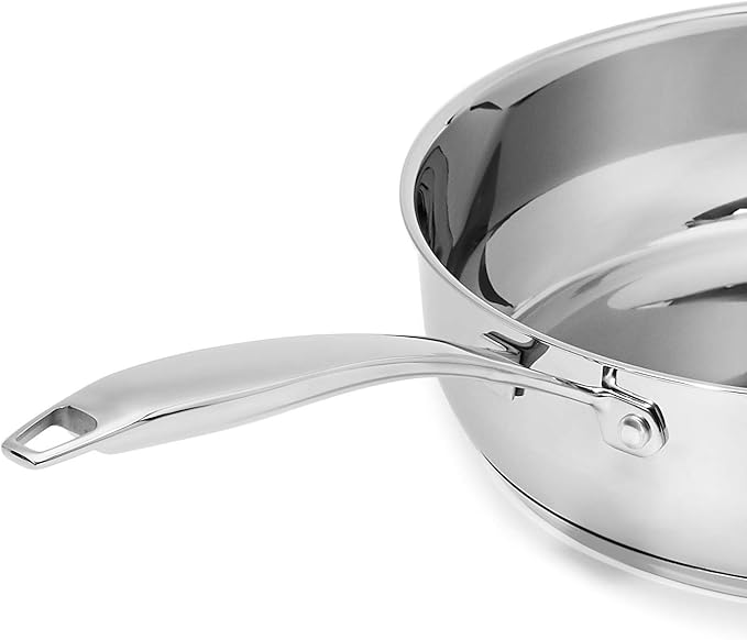 Amazon Basics Stainless Steel Cookware 11-Piece Set, Oven Safe, Pots and Pans, Induction-Ready, Even Heating, Easy to Clean, Heavy Duty, Silver