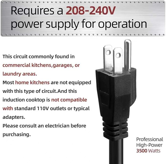Portable Induction Cooktop 208-240V 3500W Commercial Range Countertop Burner Dual IGBT Modules 8 Heating Level Timer Sensor Push-Button Premium Stainless Steel Housing Ceramic Glass（Black）