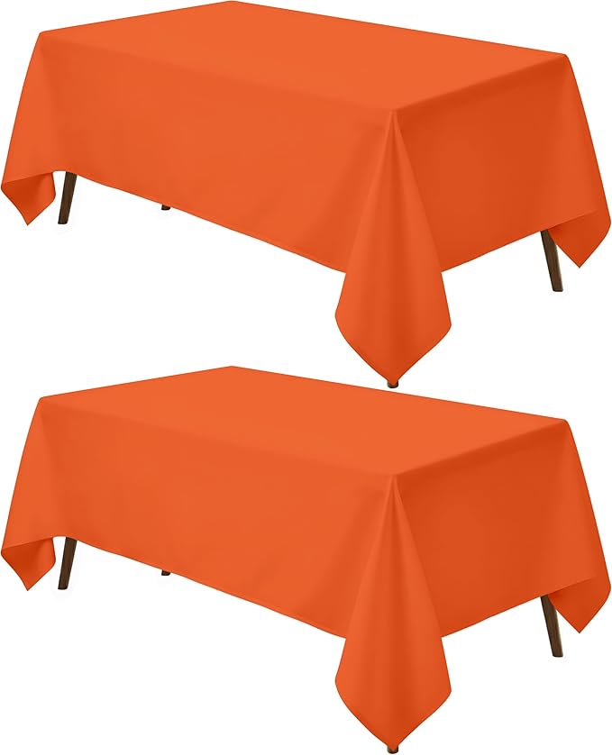 Utopia Kitchen Rectangle Table Cloth 2 Pack(60x84 Inches, Orange), Tablecloth Machine Washable, Polyester Table Cover for Dining, Buffet Parties, Picnics, Events, Weddings and Restaurants