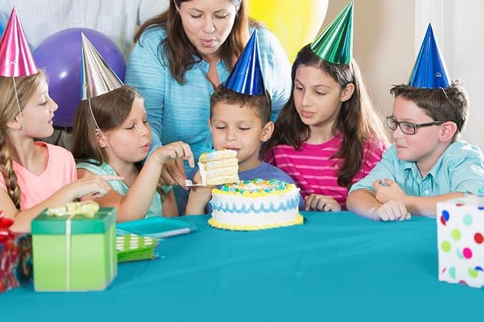 Party Solids 54 Inch X 300 Feet Turquoise Plastic Table Cover Roll in A Cut - to - Size Box with Convenient Slide Cutter. Cuts Up to 36 Rectangle 8 Feet Plastic Disposable Tablecloths