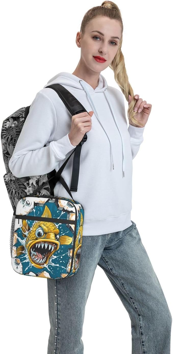 VANZEV Insulated Lunch Box for Women Men, Cute Fish Theme Lunch Box Reusable Portable Lunch Bag Cooler Tote Waterproof Lunch Container for Office Picnic Work Travel