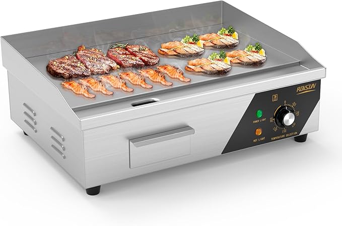 ROVSUN 22" Electric Countertop Flat Top Griddle, 1600W Electric Griddle, Teppanyaki Grill Stainless Steel with Adjustable Temperature Control 122째F-572째F for Home Restaurant Commercial