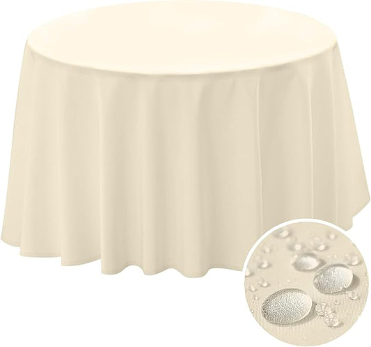 BYDOLL Table Cloth 70 Inch Round Tablecloth Fits Max60 Inch Diameter Table Top,Beige Polyester Washable Wrinkle-Free Spillproof Tablecloth for Party Patio Cover