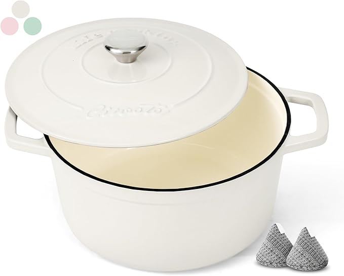 6.5 Quart Enameled Cast Iron Dutch Oven, Dutch Oven Pot with Lid for Bread Making, Braiser, Cooking, Dual Handles, White