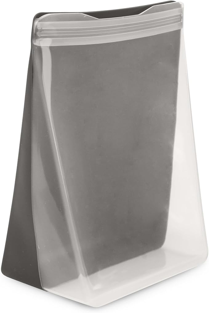 W&P Porter Silicone Reusable Storage Bag, Sandwich (36oz Stand-Up), Charcoal, Food Storage Container, Microwave and Dishwasher Safe, Easy Cleaning