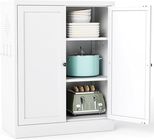 Kitchen Pantry CabinetFarmhouse Utility Storage Cabinet Rust-Resistant for Living Room,Dining Room,Bathroom,Garage,Basement