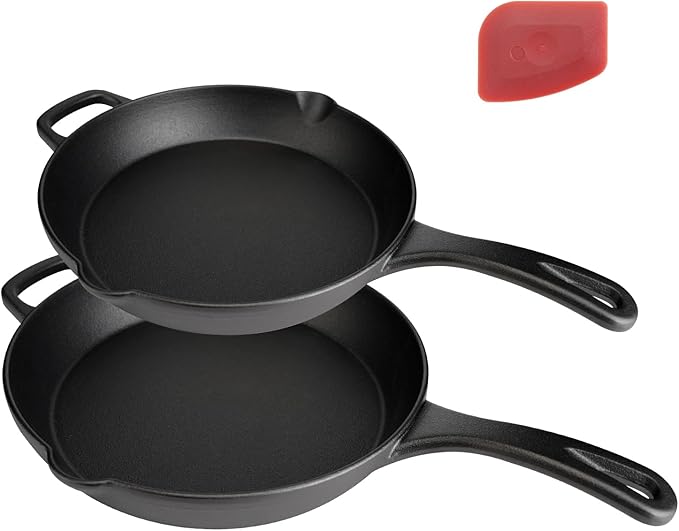 Cast Iron Skillet Set (10??+ 12?? ??Heavy-Duty Pre-Seasoned Cookware Set, Holiday Kitchen Essentials, Oven Safe Frying Pan Combo