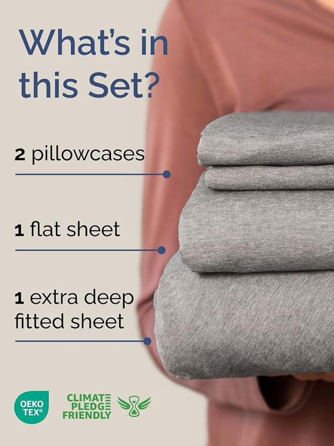 Extra Deep Pocket Cal King Sheets - 4 Piece Breathable & Cooling Bed Sheets - Hotel Luxury Bed Sheet Set - Soft, Wrinkle Free & Comfy - Easily Fits Extra Deep Mattresses - Heathered Grey Sheets Set