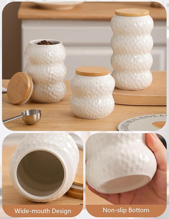Ceramic Food Storage Containers with Lids, White Kitchen Canisters for Countertop, Small Food Containers Jar for Coffee Bean, Sugar, Tea, Spices and More, Home Decor (300ml/10oz)