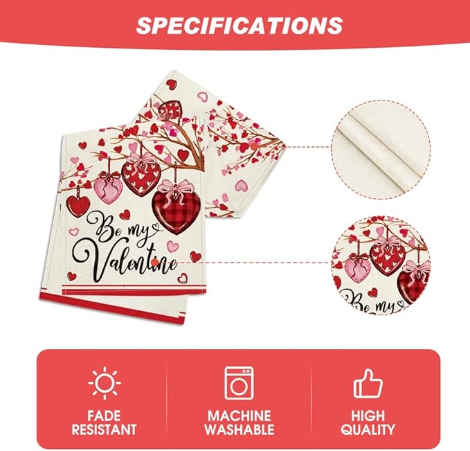 Artoid Mode Stripe Heart Valentine's Table Runner, Be My Valentine Anniversary Kitchen Dining Table Decoration for Home Party Decor 13x72 Inch