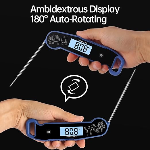 Lonicera Digital Meat Thermometer for Food Cooking. Instant Read Within 1 Sec and 짹0.9?덦ccuracy with Thermocouple Sensor. IP67 Waterproof, Auto-Rotating Display, Auto Wake up (Blueberry)