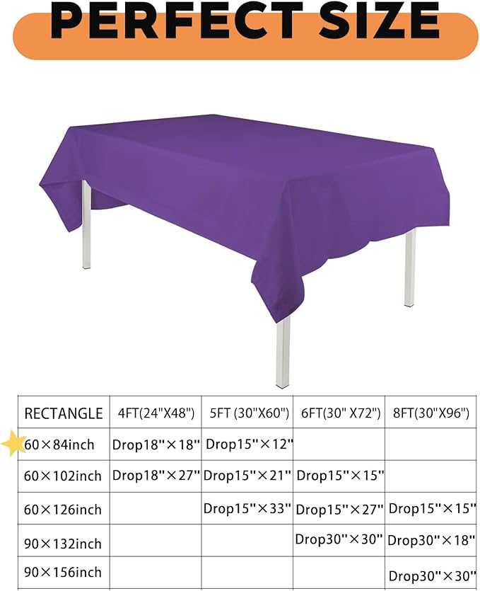 TWINPRET Rectangle Tablecloth 60 x 84 Inch, Purple Waterproof Washable Polyester Table Cloth - Stain & Oil Resistant Rectangular Table Cover for Banquet & Party (Fits 4 Foot Tables) [2 Pack]