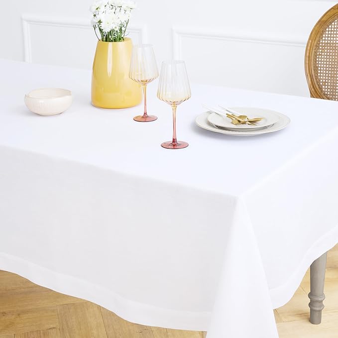 Solino Home White Linen Tablecloth 60 x 144 Inch - 100% Pure Linen Table Cloth for Rectangle Tables - Fete, Machine Washable Tablecloth for Winter, Valentines, Spring, Easter