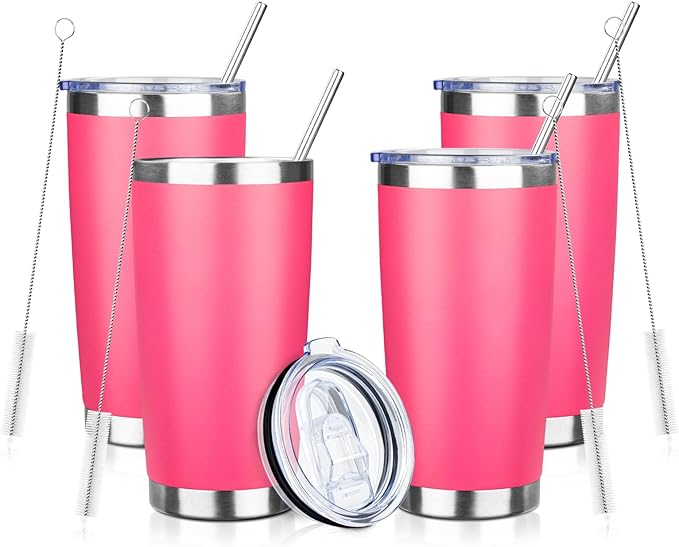 ATIKZHE 20oz Tumbler with Straw and Brush, Stainless Steel Vacuum Insulated tumbler, Double Wall Insulated Coffee Tumbler for Outdoor, Home, Travel,Office (peach竊?pcs)