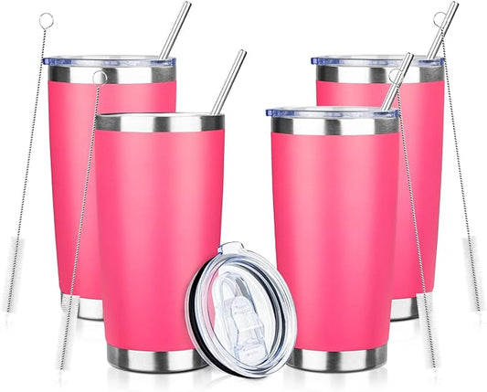 ATIKZHE 20oz Tumbler with Straw and Brush, Stainless Steel Vacuum Insulated tumbler, Double Wall Insulated Coffee Tumbler for Outdoor, Home, Travel,Office (peach竊?pcs)