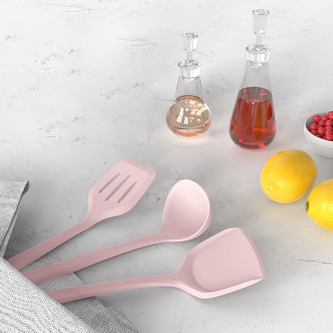 AOTHOD Silicone Cooking Utensils Set - 446째F Heat Resistant Kitchen Utensils, Spatula,Turner Tongs,Spoon,Whisk,Kitchen Utensil Gadgets Tools Set for Nonstick Cookware,Dishwasher Safe BPA Free(Pink)