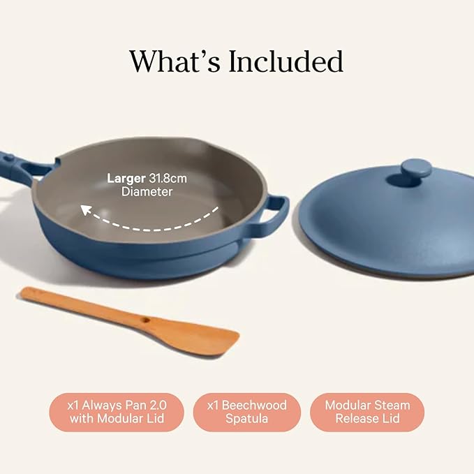 Our Place Large Always Pan | 12.5" Ceramic Pan with Modular Lid & Beechwood Spatula | Patented 10-in-1 Nonstick, Non-Toxic Cookware Made Without PFAS | Induction & Oven-Safe up to 450째F | Char