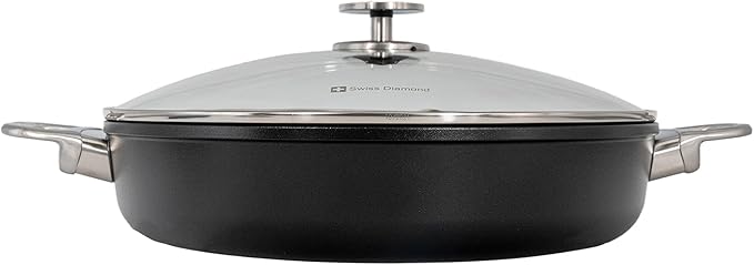 Swiss Diamond Nonstick Hybrid Ceramic and Diamond-Infused Sauteuse Saute Pan With Glass Lid, PFAS- and PFOA-free, Dishwasher & Oven Safe Up To 500 째F (4.8 Quart)
