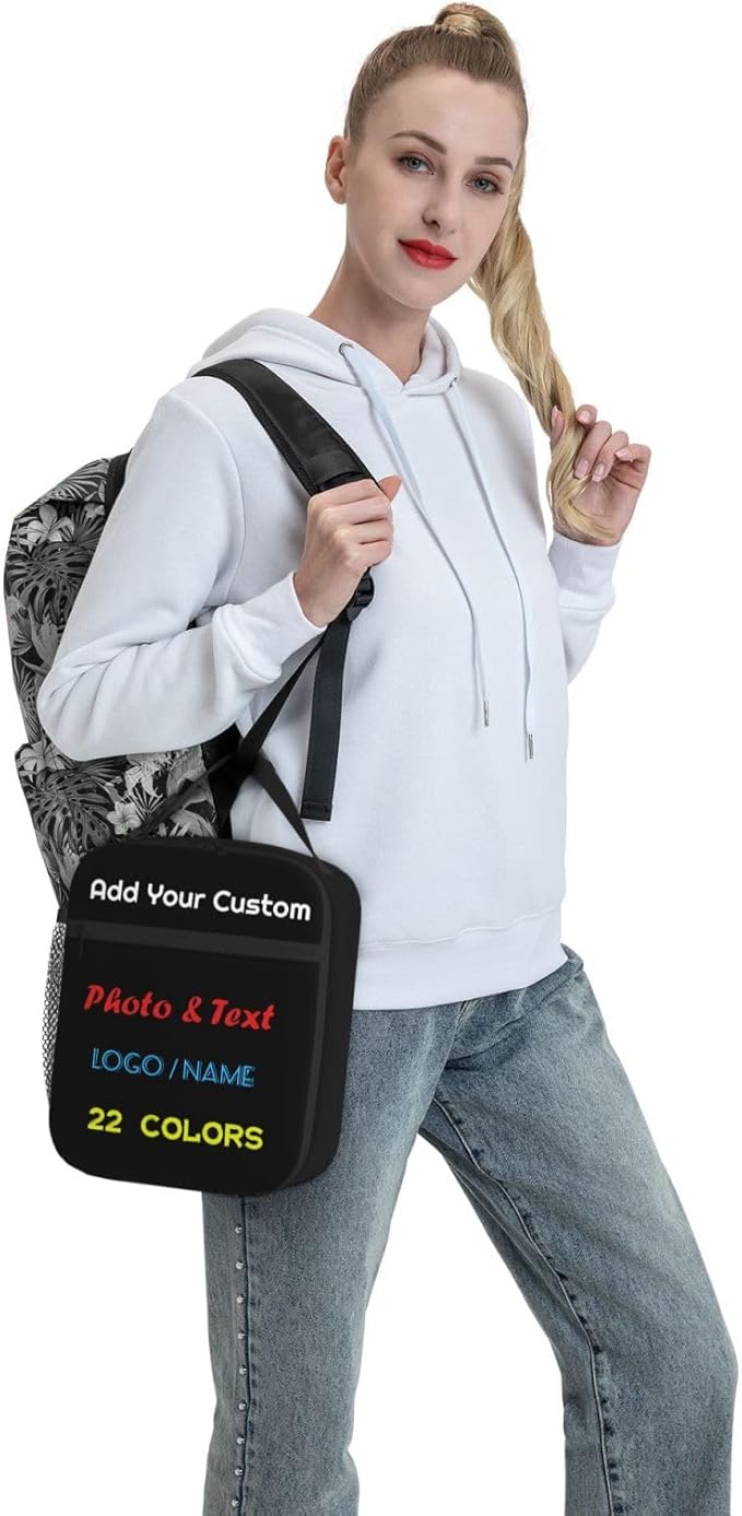 Customized Lunch Box with Photo/Name Personalized Insulated Lunch Bag for Teens Kids Adults Boys Girls Women Men, Design Your Own Lunchbox, Portable Meal Bag with Water Bottle Holder and Handle