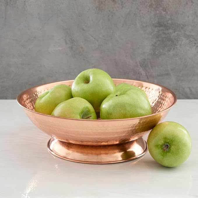 Copper Fruit Bowl for Kitchen Counter, Decorative Bowl, Table Centerpiece, Kitchen Storage, Home Decor, Copper Accessories, Pedestal Bowl (Small 12")