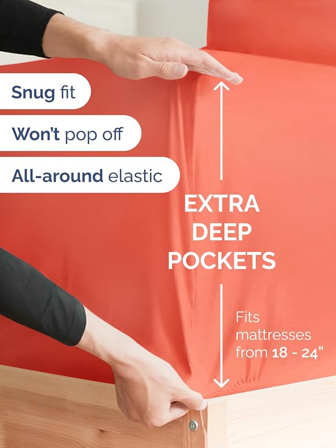 Extra Deep Pocket Full Sheets - 4 Piece Breathable & Cooling Bed Sheets - Hotel Luxury Bed Sheet Set - Soft, Wrinkle Free & Comfy - Easily Fits Extra Deep Mattresses - Deep Pocket Coral Sheets Set