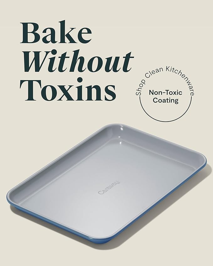 Caraway Nonstick Ceramic Small Baking Sheet Duo (9x13?? ??Non-Toxic, PTFE & PFOA Free ??Oven Safe ??Aluminized Steel Core ??Mini Sheet Pan for Baking, Roasting & More - Slate