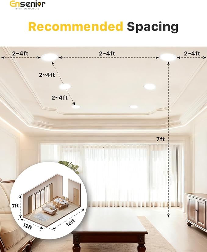 Ensenior 4 Pack 4 Inch LED Recessed Light, Dimmable, 6000K Clear White, 750LM High Brightness, 9W 120V, Damp Rated, Ultra-Thin Canless Wafer Ceiling Light - ETL & FCC & IC