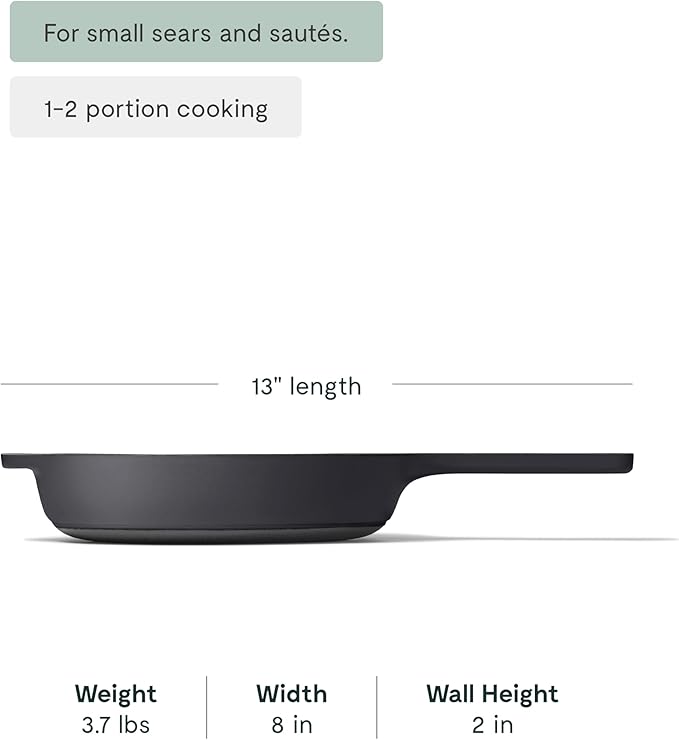 Caraway Cast Iron Skillet - 8??Enameled Cast Iron Pan With 3 Layer Enamel Coating - No Seasoning Required - Compatible With All Stovetops - Free From Forever Chemicals - Charcoal