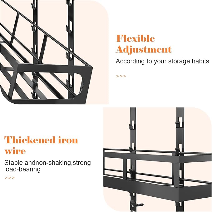 X-cosrack 8-Tier Adjustable Spice Rack ??Wall-Mounted Space-Saving Organizer with Mixed Baskets, Large-Capacity Seasoning Holder for Kitchen & Pantry (Black)