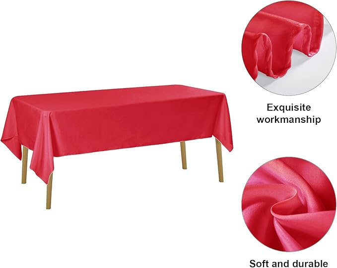 6 Pack Red Tablecloth 60 x 120 Inch Table Cloth for 8 Foot Rectangle Tables, Wrinkle Resistant Washable Polyester Fabric Table Covers for Party, Wedding,Dining,and Banquet