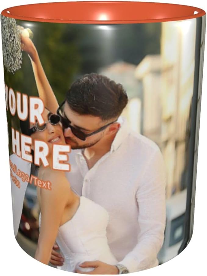 Custom Color Mugs with Partial or Full-Size Printing Customizable Photos and Text Coffee Mugs Creative Multicolor Designs Image (Full-Width, Orange)