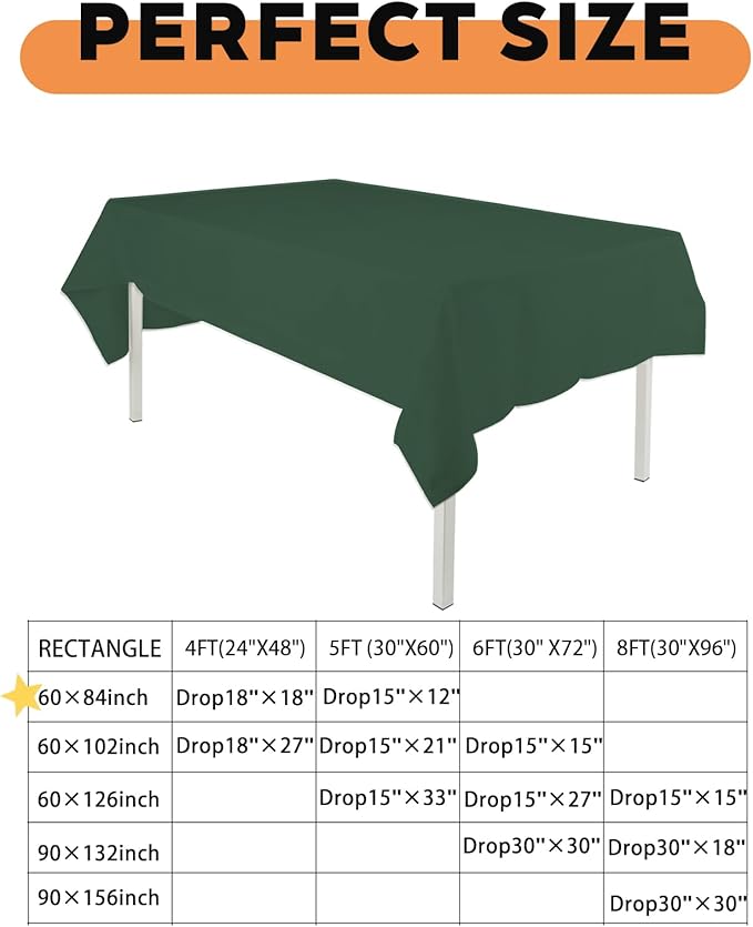 TWINPRET Rectangle Tablecloth 60 x 102 Inch, Green Waterproof Washable Polyester Table Cloth - Stain & Oil Resistant Rectangular Table Cover for Banquet & Party (Fits 6 Foot Tables) [2 Pack]