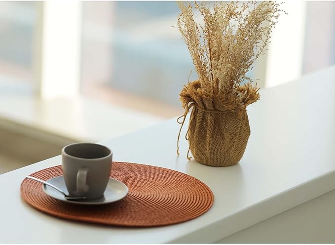 FunWheat Round Braided Placemats Set of 8 Place Mats for Dining Tables Woven Washable Non-Slip Table mats Small 13 inch(S Dark Orange, 8pcs)