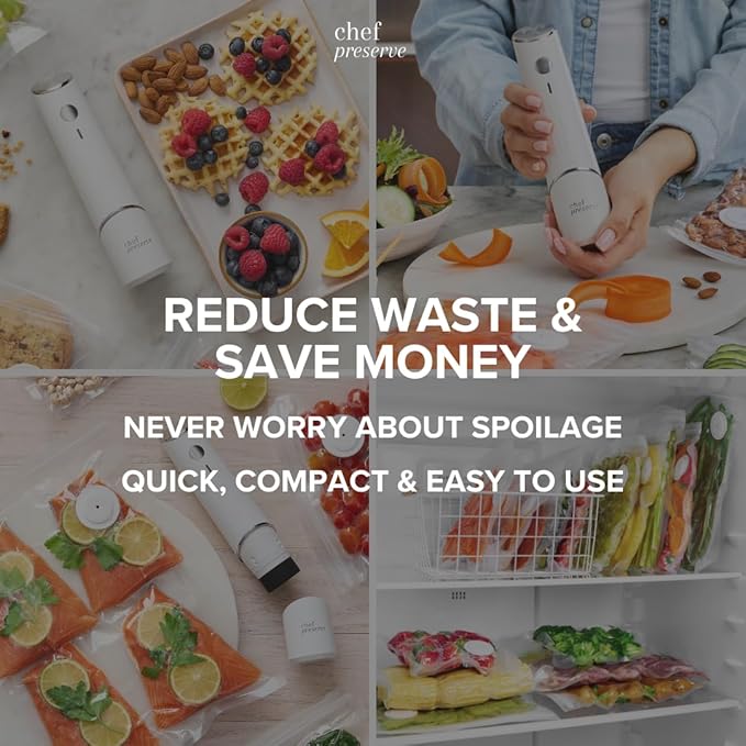 Chef Preserve Reusable Vacuum Sealer Bags for Food ??30 BPA-Free Food Storage Bags, Freezer, Microwave ??Odor-Resistant, Leak-Proof ??Compatible with Chef Preserve Vacuum Sealers